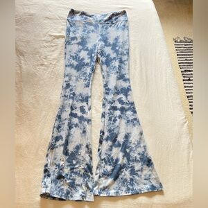 Blue and White Tie-Dye Flared Pants